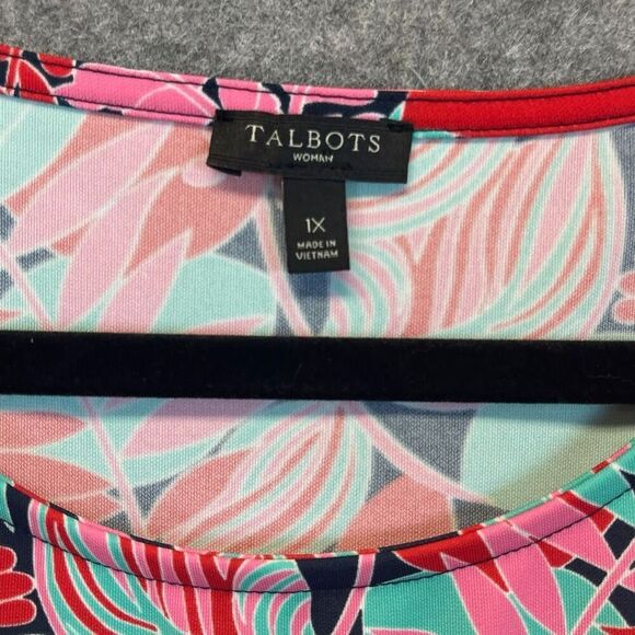 TALBOTS Tank Top Women’s 1X Pink Red Bright Tropical Print Scuba Fabric Tunic - Picture 6 of 14